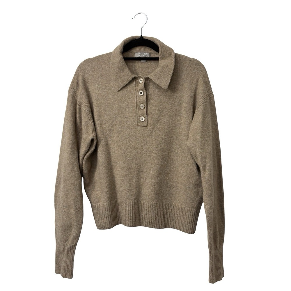 J.Crew Long-sleeve sweater-polo Tan Merino Wool Alpaca Blend Sz S